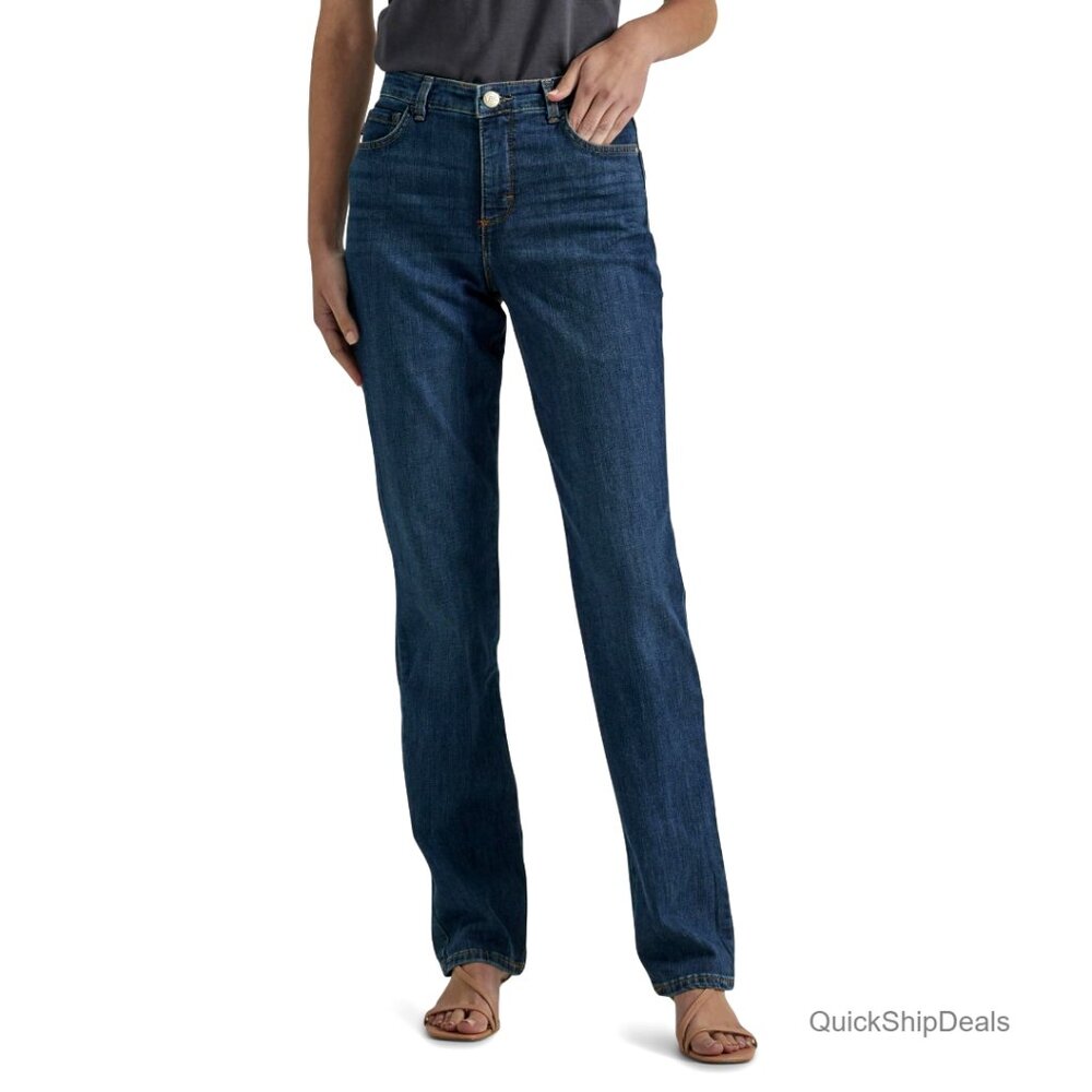 Relaxed Fit Slimming Jeans High Waisted Straight Leg 5-Pocket Stretch